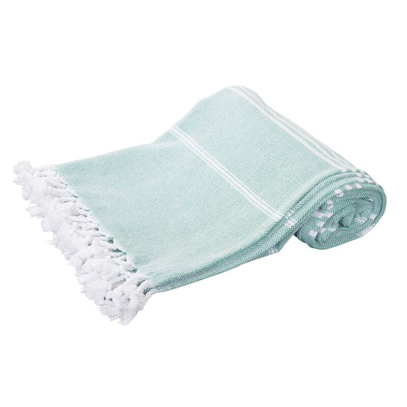 Porch & Den Independence Striped Cotton Fringed Oversized Beach Towel - Green - Single Piece