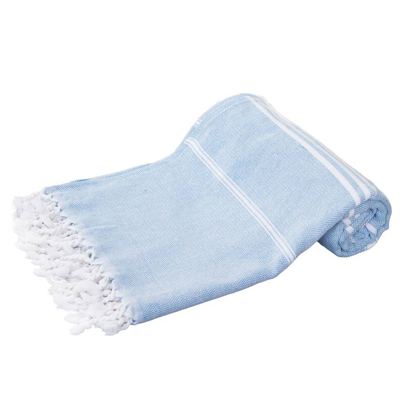 Porch & Den Independence Striped Cotton Fringed Oversized Beach Towel - Blue - Single Piece