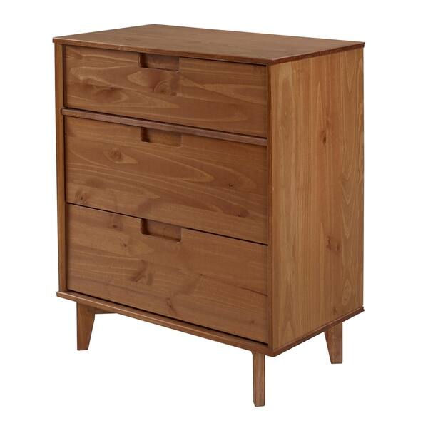 3 Drawer Mid Century Modern Solid Pine Wood Dresser Caramel 3 Drawer Mid Century Modern Solid