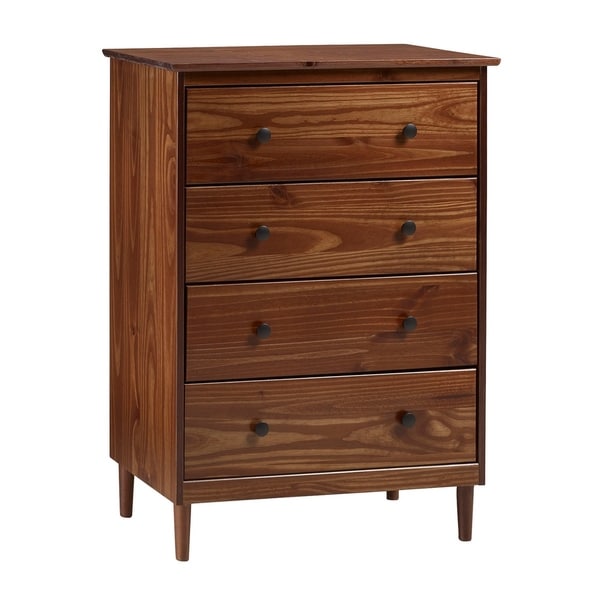 Shop Modern 4 Drawer Solid Pine Wood Dresser Walnut Free Shipping