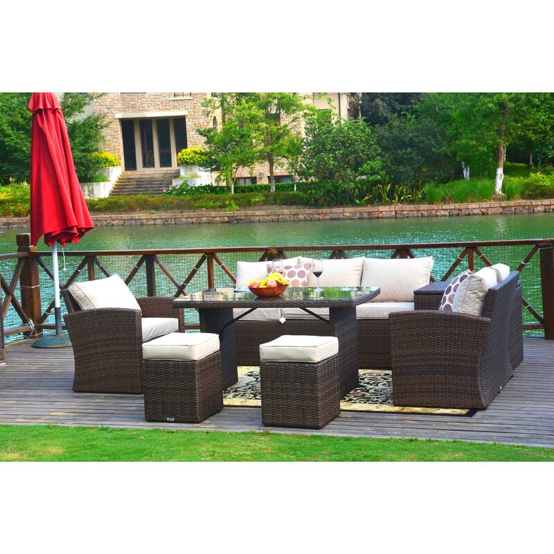 7-piece Patio Furniture Set with Side Storage Box by Direct Wicker - Brown