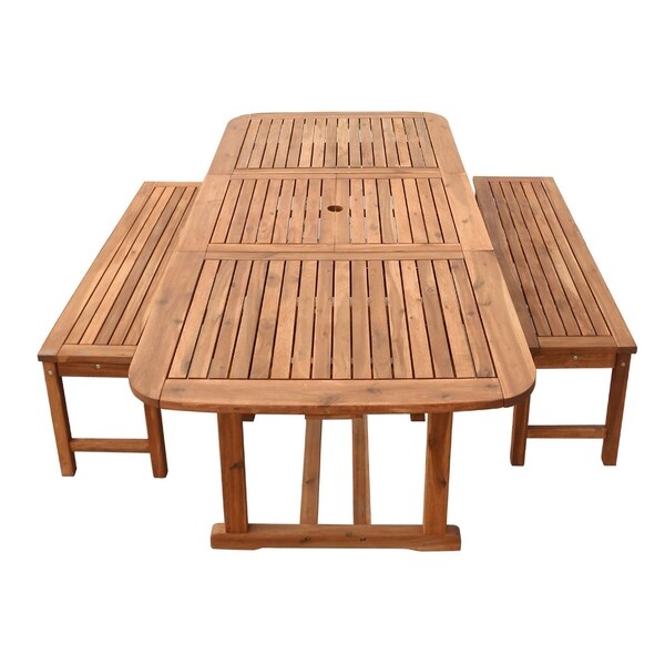 3 Piece Brown Acacia Patio Dining Set