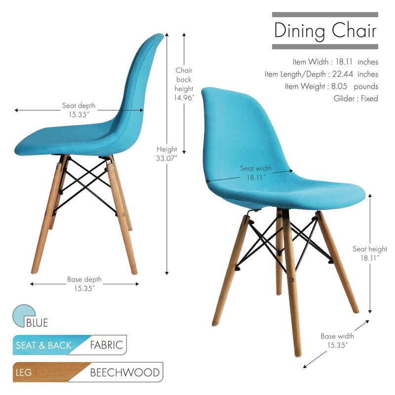 Porthos Home Haig Modern Dining Chairs, Fabric & Beech Wood, Set of 2