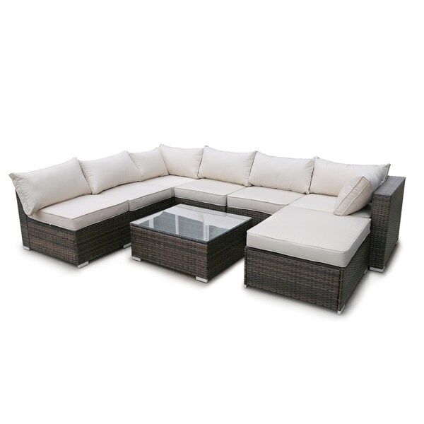 Grey Lz Leisure Zone Patio Dining Table Set Outdoor Furniture Pe Rattan Wicker Conversation Set All Weather Sectional Sofa Set With Table Soft Cushions Dining Sets Patio Lawn Garden