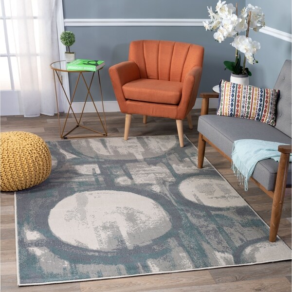 Distressed Modern Circles Design Gray Area Rug Overstock 27879013