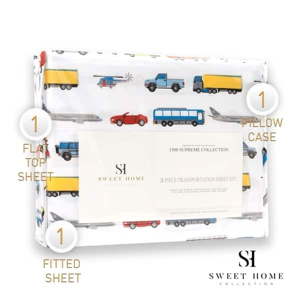 slide 2 of 7, Transportation Sheet Set by Sweet Home Collection - Multi TWIN - 3 Piece