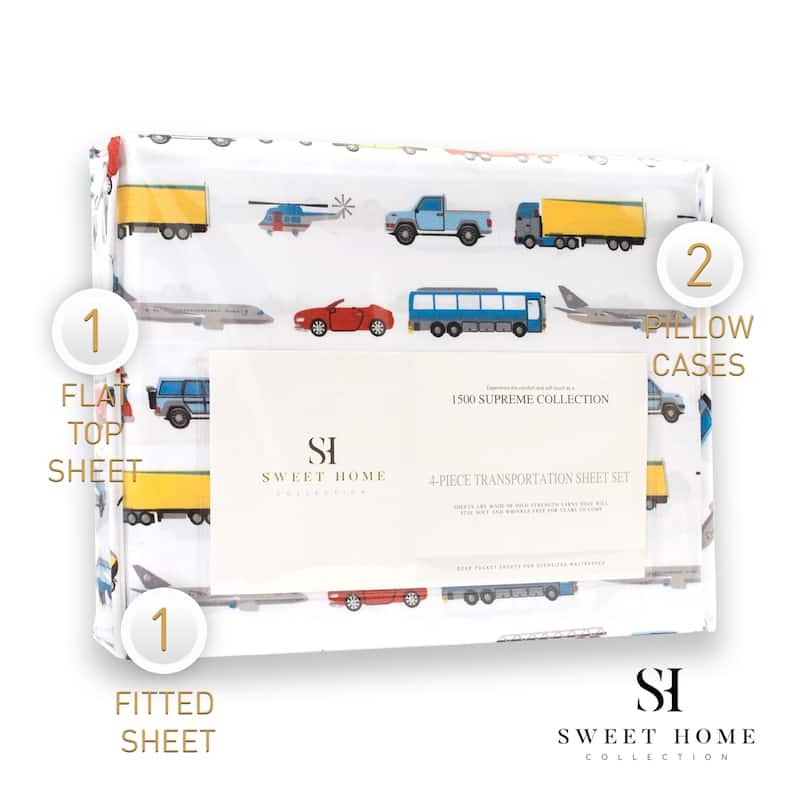 Transportation Sheet Set by Sweet Home Collection - Multi - FULL - 4 Piece