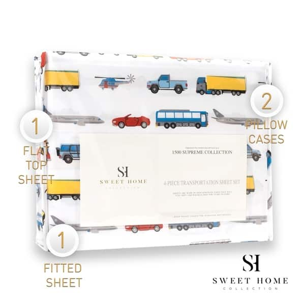 slide 2 of 7, Transportation Sheet Set by Sweet Home Collection - Multi FULL - 4 Piece