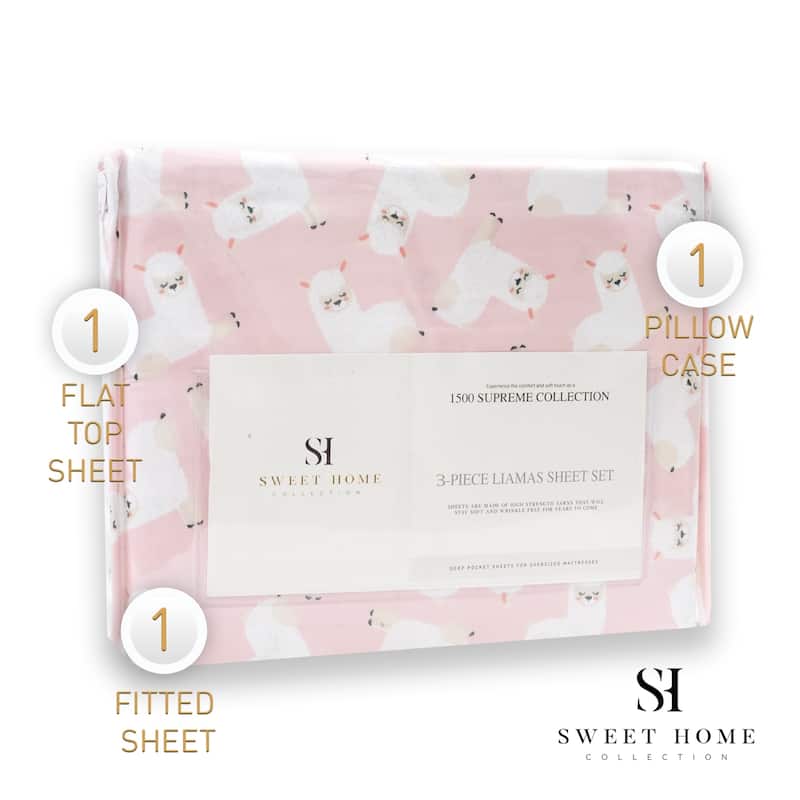 Llamas Sheet Set by Sweet Home Collection - Multi - TWIN - 3 Piece