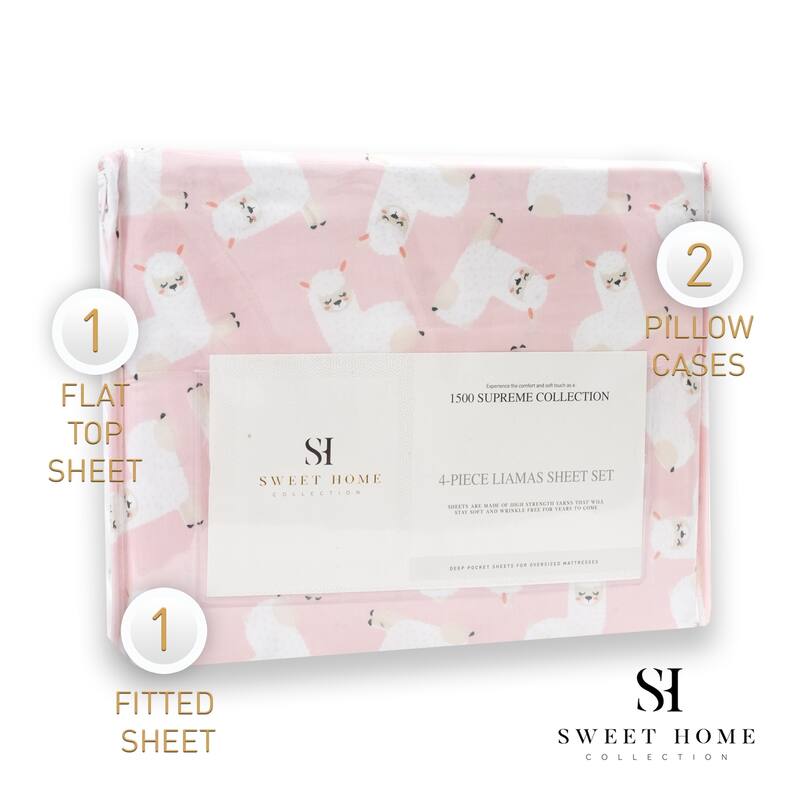 Llamas Sheet Set by Sweet Home Collection - Multi - FULL - 4 Piece
