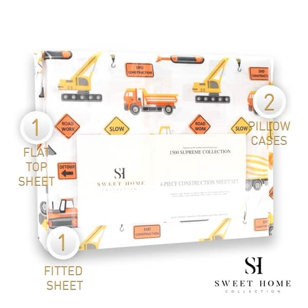 slide 2 of 7, Construction Sheet Set by Sweet Home Collection - Multi FULL - 4 Piece