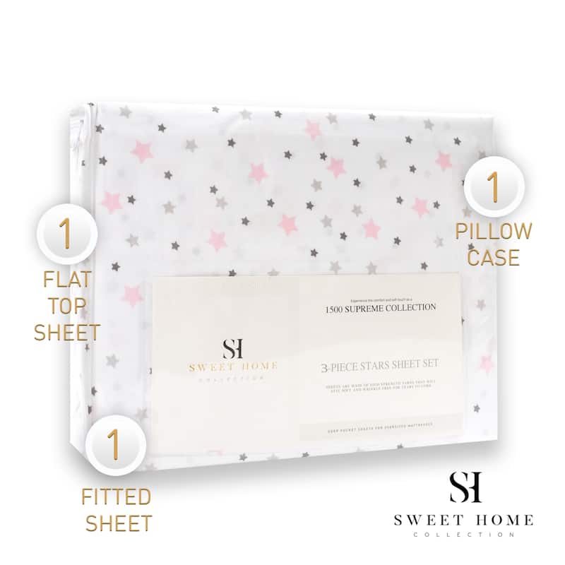 Stars Bed Sheet Set by Sweet Home Collection - TWIN - 3 Piece
