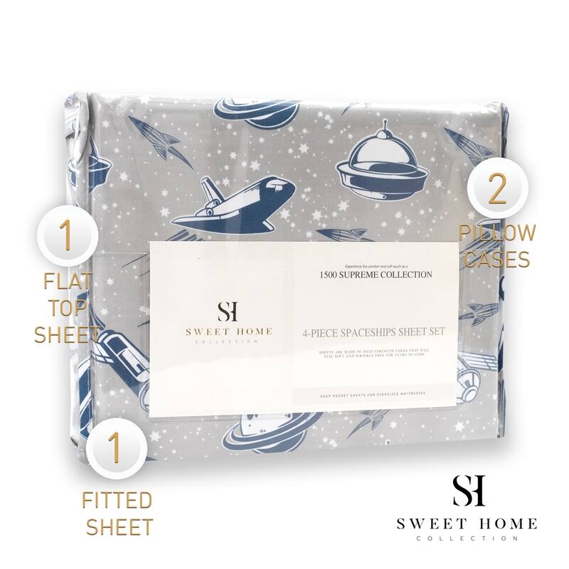 Spaceships Sheet Set by Sweet Home Collection - Multi - FULL - 4 Piece