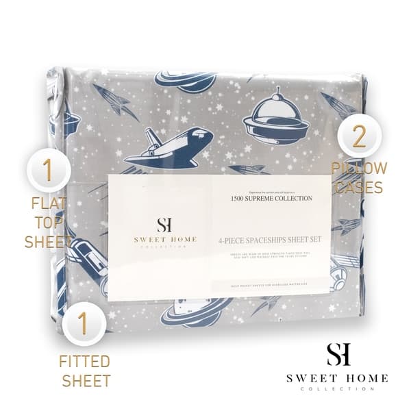 slide 2 of 7, Spaceships Sheet Set by Sweet Home Collection - Multi FULL - 4 Piece