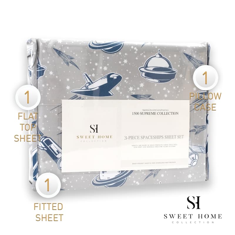 Spaceships Sheet Set by Sweet Home Collection - Multi - TWIN XL - 3 Piece
