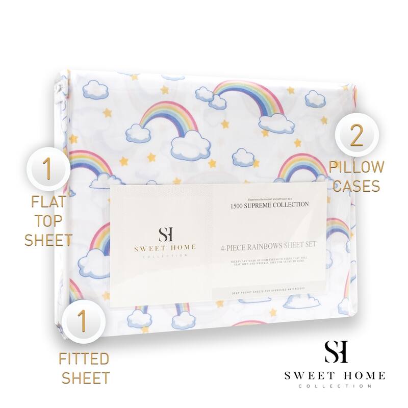 Rainbows Sheet Set by Sweet Home Collection - Multi - FULL - 4 Piece