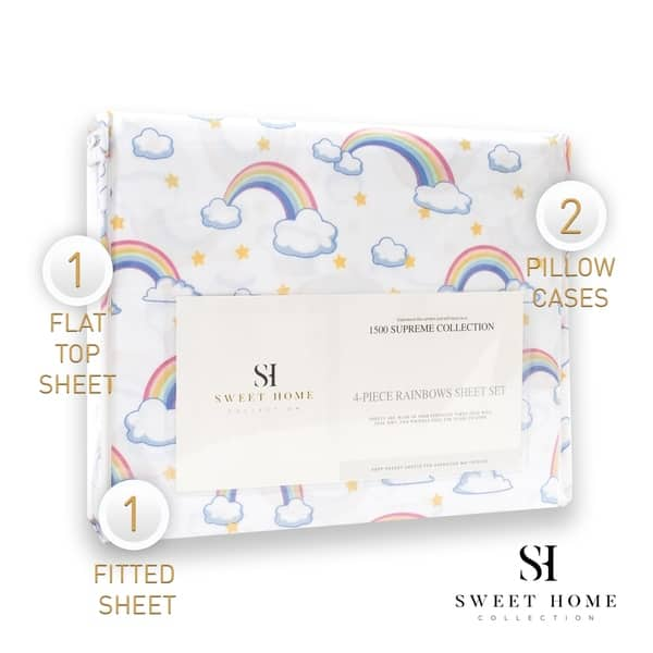 slide 2 of 7, Rainbows Sheet Set by Sweet Home Collection - Multi FULL - 4 Piece