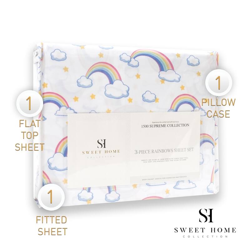 Rainbows Sheet Set by Sweet Home Collection - Multi - TWIN - 3 Piece