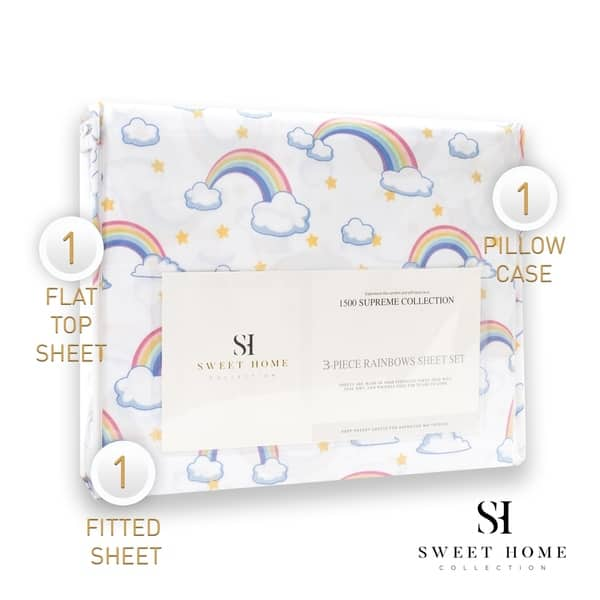 slide 2 of 7, Rainbows Sheet Set by Sweet Home Collection - Multi TWIN - 3 Piece