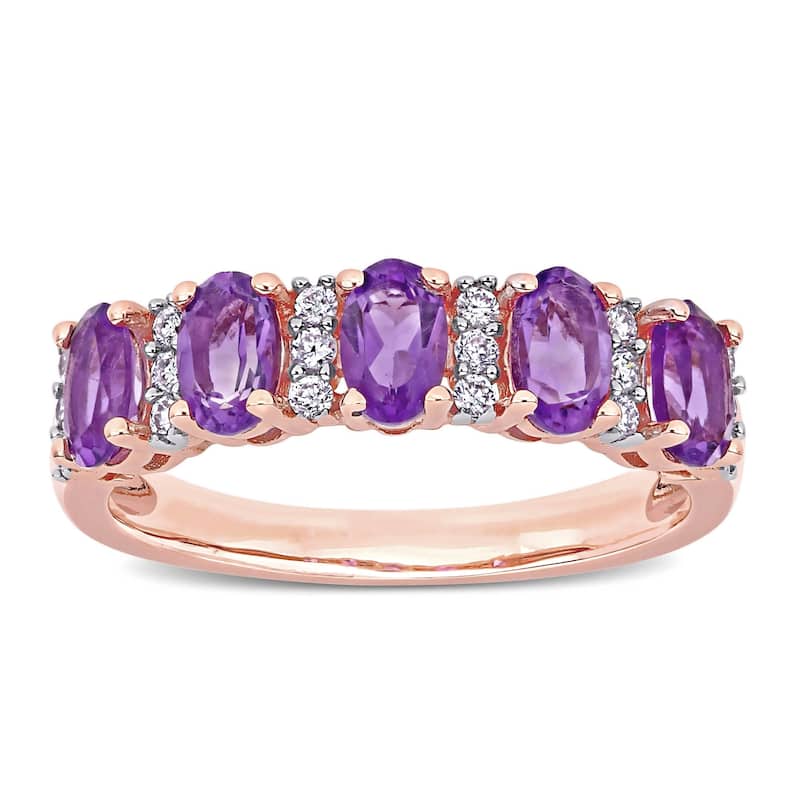 Miadora 14k Rose Gold Oval-Cut African-Amethyst and 1/6ct TDW Diamond Anniversary Band