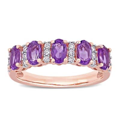 Miadora 14k Rose Gold Oval-Cut African-Amethyst and 1/6ct TDW Diamond Anniversary Band