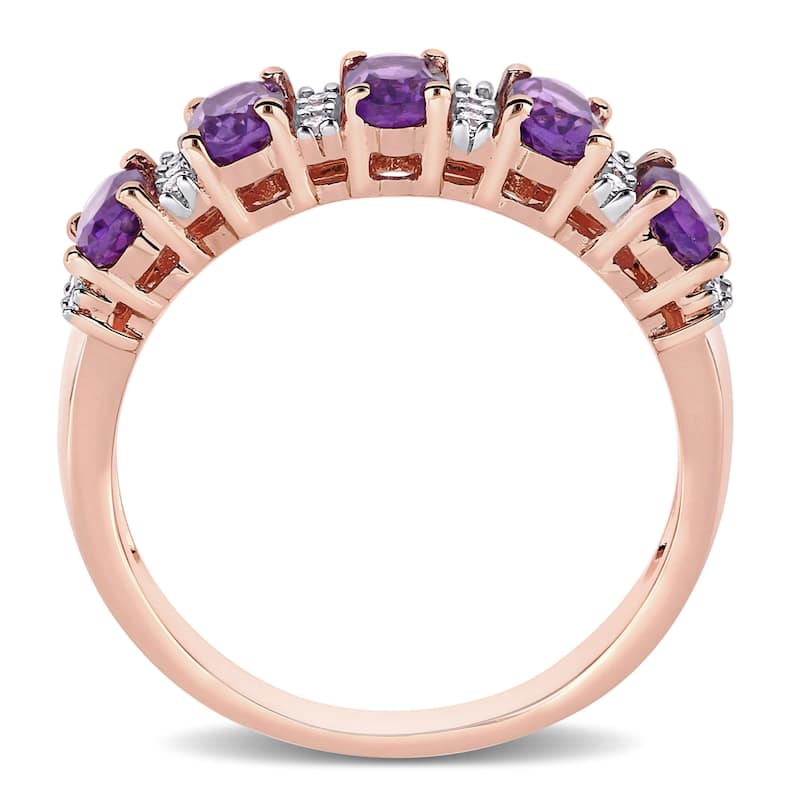 Miadora 14k Rose Gold Oval-Cut African-Amethyst and 1/6ct TDW Diamond Anniversary Band