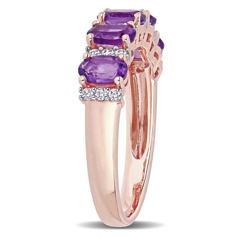 Miadora 14k Rose Gold Oval-Cut African-Amethyst and 1/6ct TDW Diamond Anniversary Band
