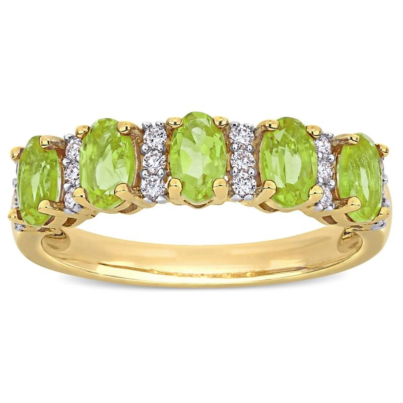 Miadora 14k Yellow Gold Oval-Cut Peridot and 1/6ct TDW Diamond Anniversary Band