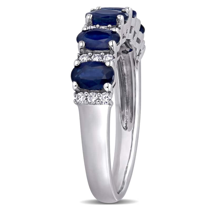 Miadora 14k White Gold Oval-Cut Blue Sapphire and 1/6ct TDW Diamond Anniversary Band