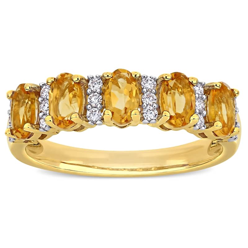 Miadora 14k Yellow Gold Oval-Cut Citrine and 1/6ct TDW Diamond Anniversary Band