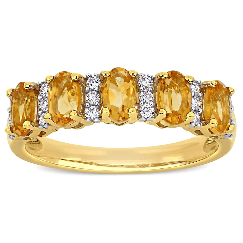 Miadora 14k Yellow Gold Oval-Cut Citrine and 1/6ct TDW Diamond Anniversary Band