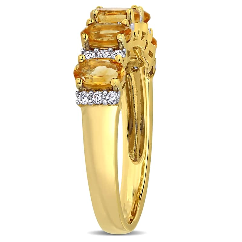 Miadora 14k Yellow Gold Oval-Cut Citrine and 1/6ct TDW Diamond Anniversary Band