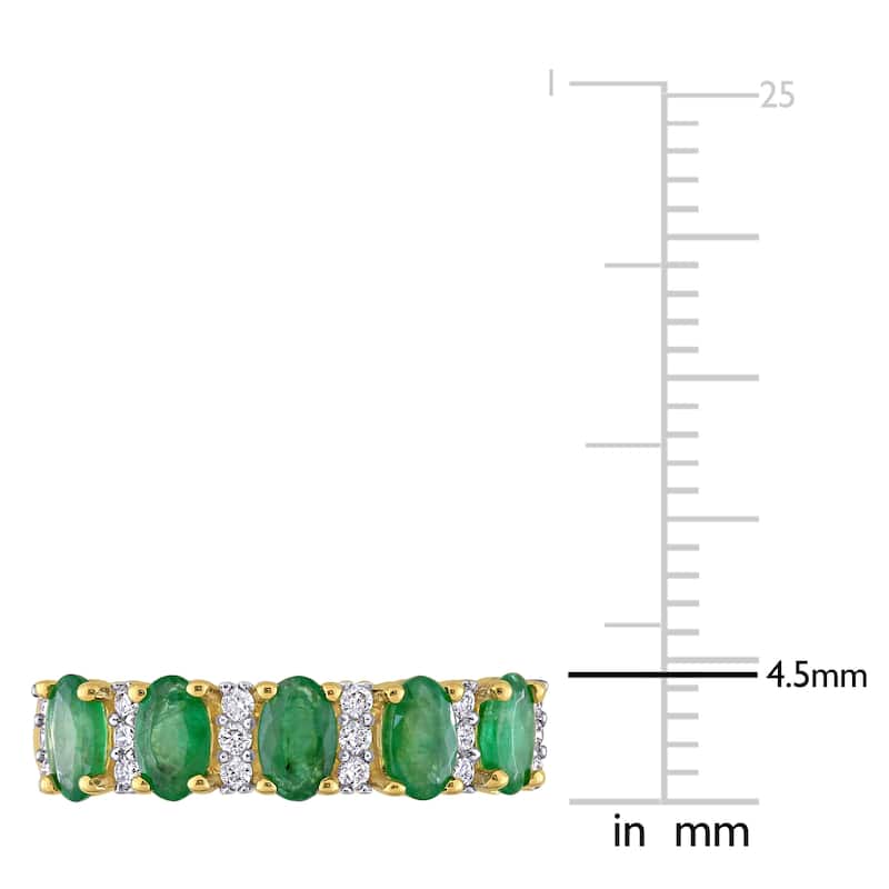Miadora 14k Yellow Gold Oval-Cut Emerald and 1/6ct TDW Diamond Anniversary Band