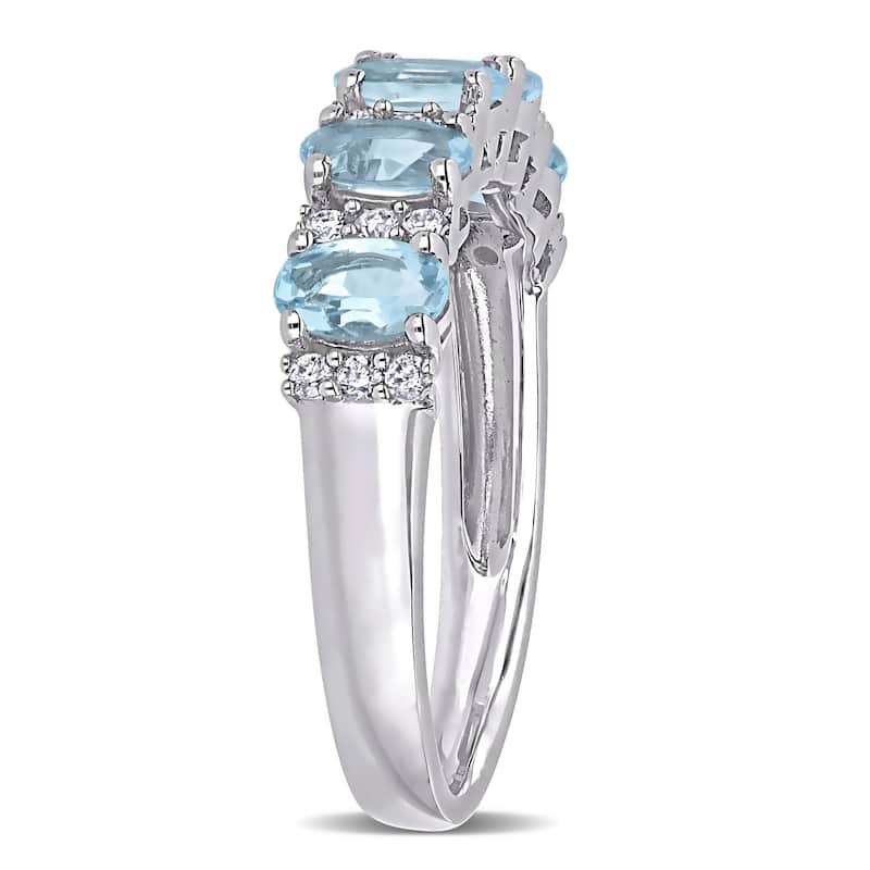 Miadora 14k White Gold Oval-Cut Aquamarine and 1/6ct TDW Diamond Anniversary Band