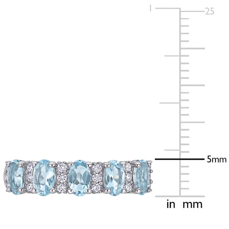 Miadora 14k White Gold Oval-Cut Aquamarine and 1/6ct TDW Diamond Anniversary Band