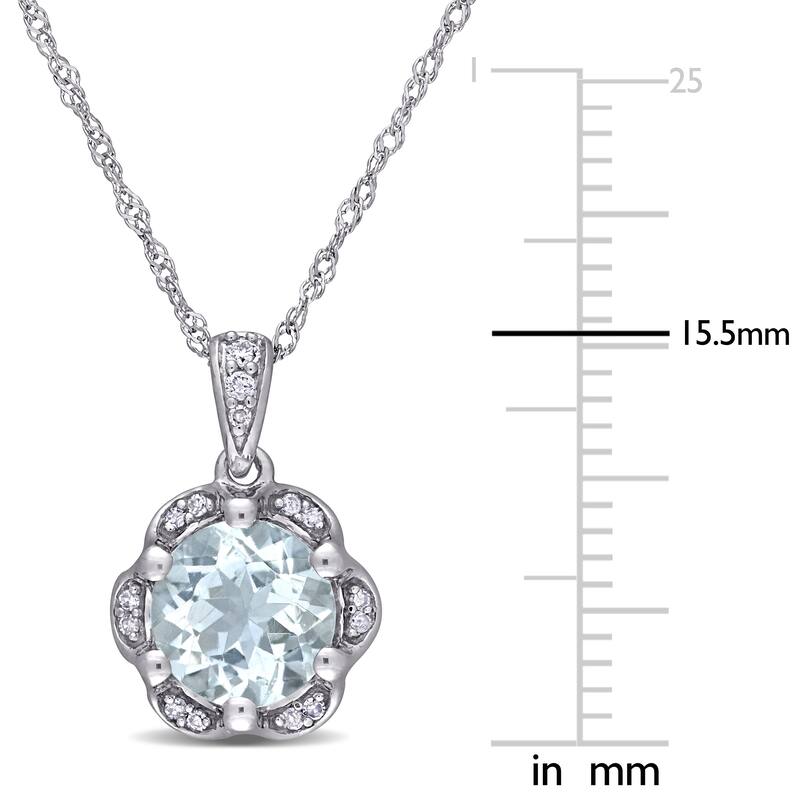 Miadora 14k White Gold Aquamarine and Diamond Accent Flower Halo Drop Necklace