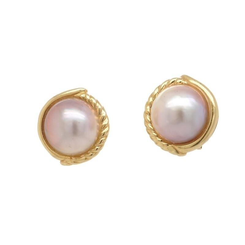 14k Yellow Gold Vintage Mabe Pearl Earrings 14k Yellow Gold Vintage Mabe Pearl Earrings
