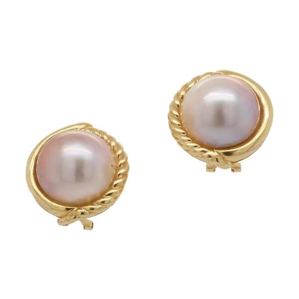 14k Yellow Gold Vintage Mabe Pearl Earrings 14k Yellow Gold Vintage Mabe Pearl Earrings