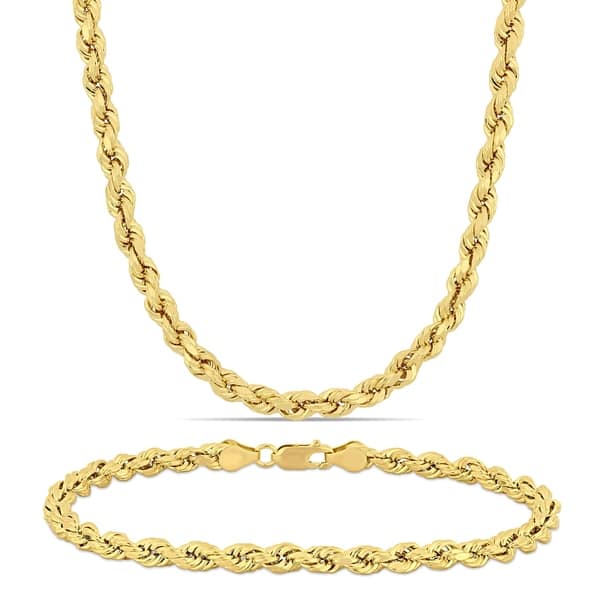 slide 1 of 5, Miadora 10k Solid Yellow Gold Rope Chain Necklace and Bracelet Set (5 MM)