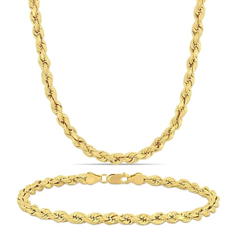 Miadora 10k Solid Yellow Gold Rope Chain Necklace and Bracelet Set (5 MM)