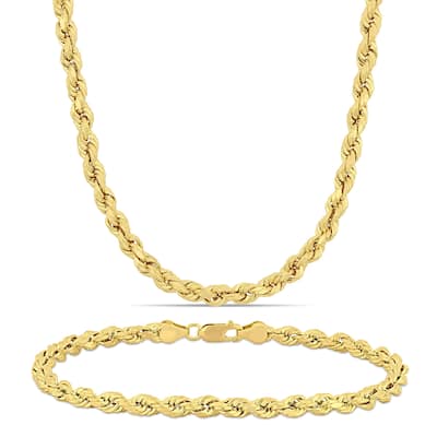 Miadora 10k Yellow Gold Rope Chain Necklace and Bracelet Set (5 MM)