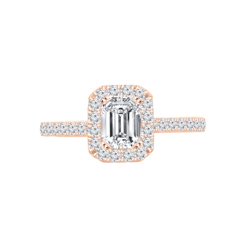 Auriya 14k Gold 1 3/5ctw Emerald-cut Halo Diamond Engagement Ring (H-I, SI1-SI2) - 6.5 - Rose