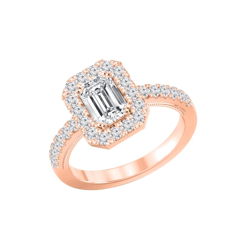 Auriya 14k Gold 1 3/5ctw Emerald-cut Halo Diamond Engagement Ring (H-I, SI1-SI2)