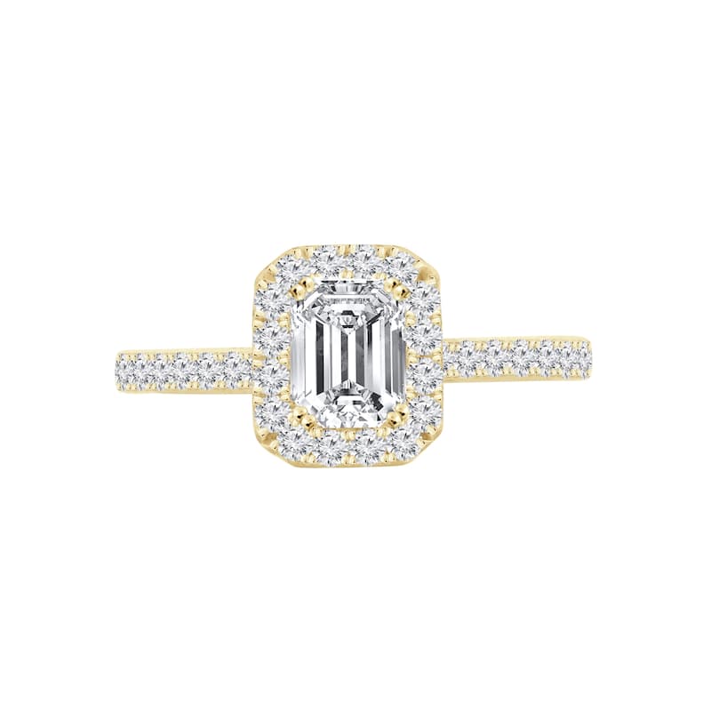 Auriya 14k Gold 1 3/5ctw Emerald-cut Halo Diamond Engagement Ring (H-I, SI1-SI2) - 10 - Yellow