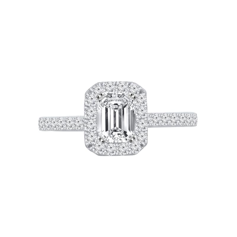 Auriya 14k Gold 1 3/5ctw Emerald-cut Halo Diamond Engagement Ring (H-I, SI1-SI2) - 6.5 - White