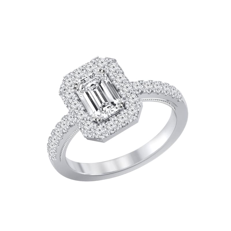 Auriya 14k Gold 1 3/5ctw Emerald-cut Halo Diamond Engagement Ring (H-I, SI1-SI2)