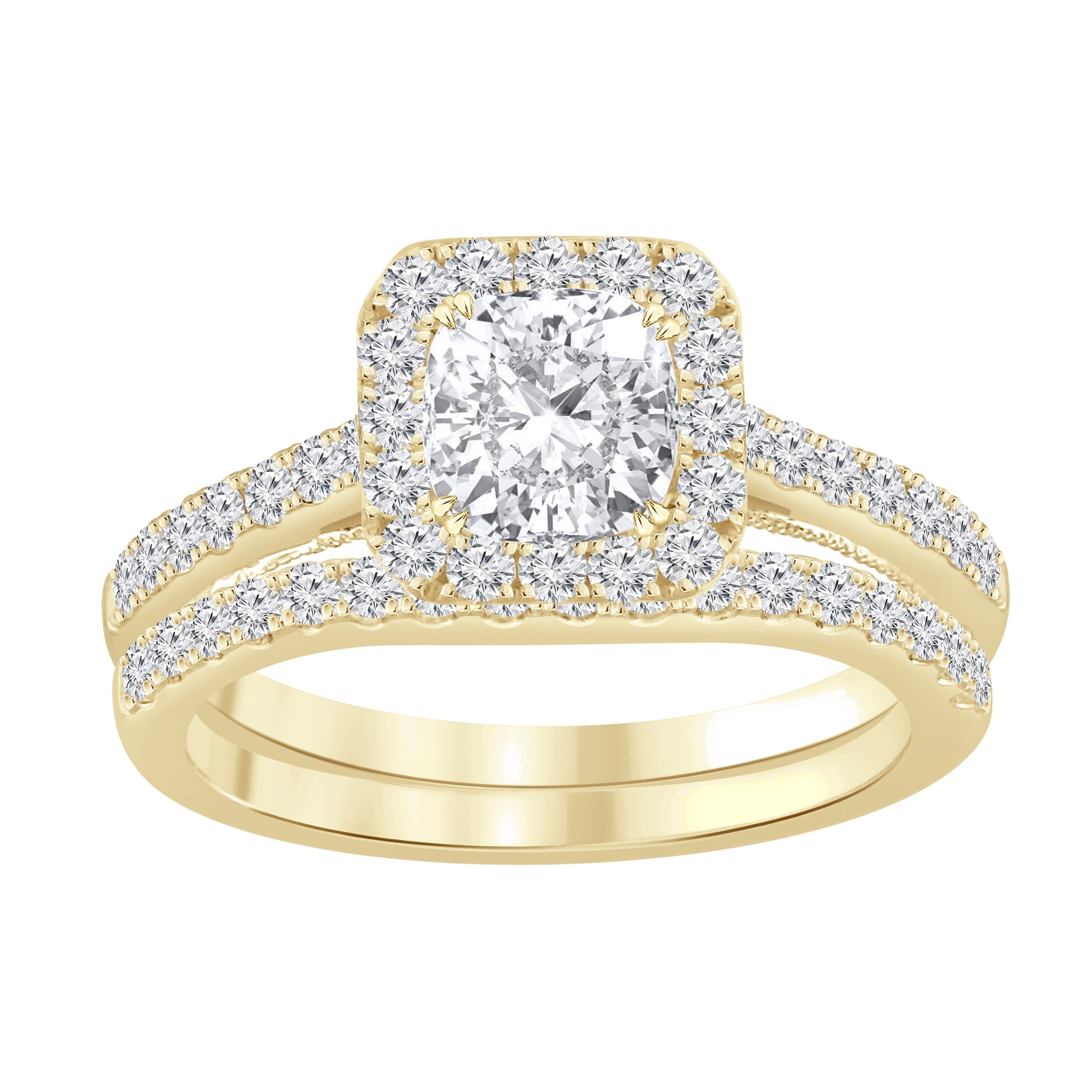 Shop Auriya 1 1 2ctw Cushion Cut Halo Diamond Engagement Ring Set