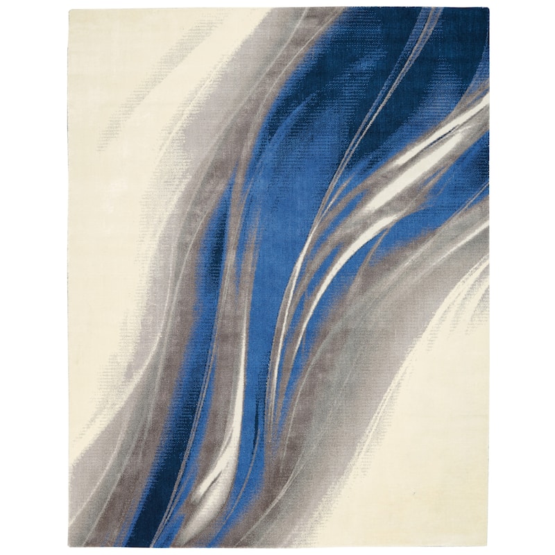Nourison Twilight Ivory/Grey Blue Coastal Area Rug - 9'9" x 13'9" - Ivory/Blue - Rectangle