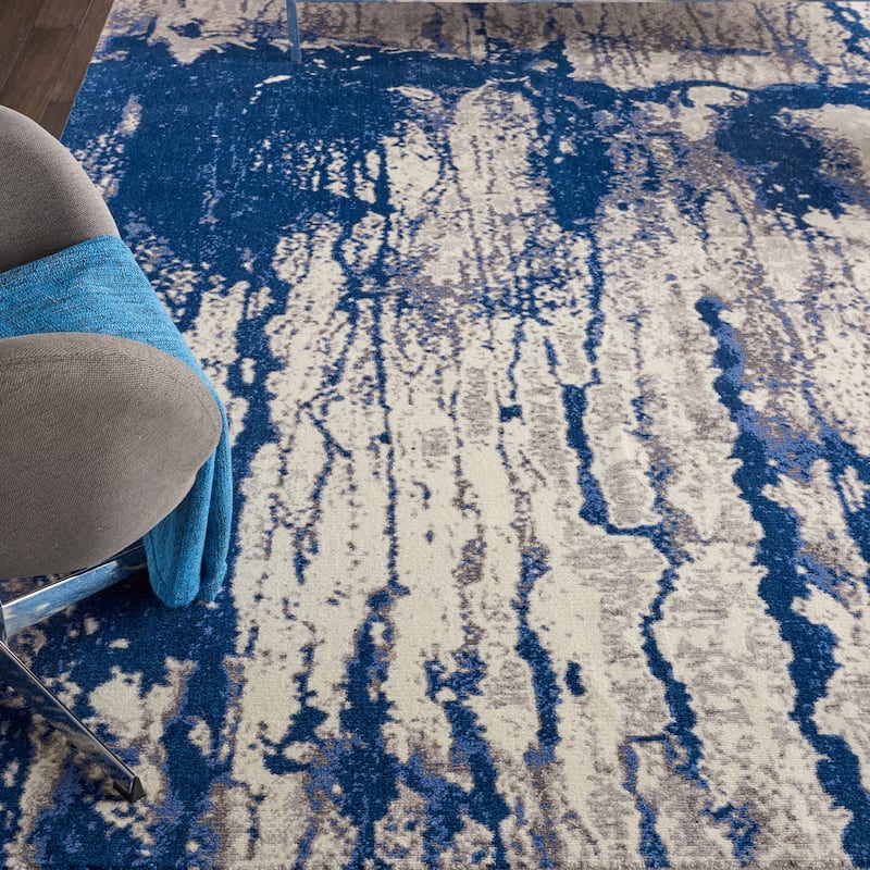 Nourison Twilight Ivory/Blue Abstract Area Rug