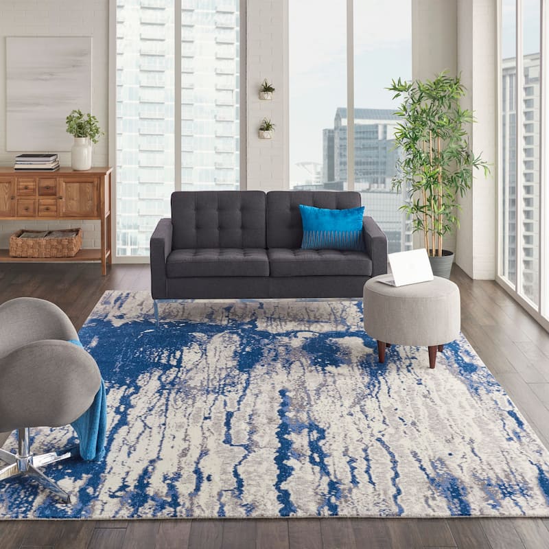 Nourison Twilight Ivory/Blue Abstract Area Rug
